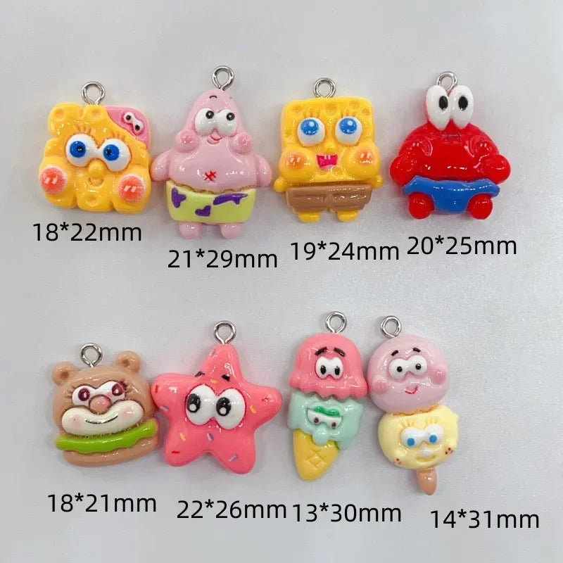 10PCS SpongeBob SquarePants Resin Keychain Pendants - Image 2